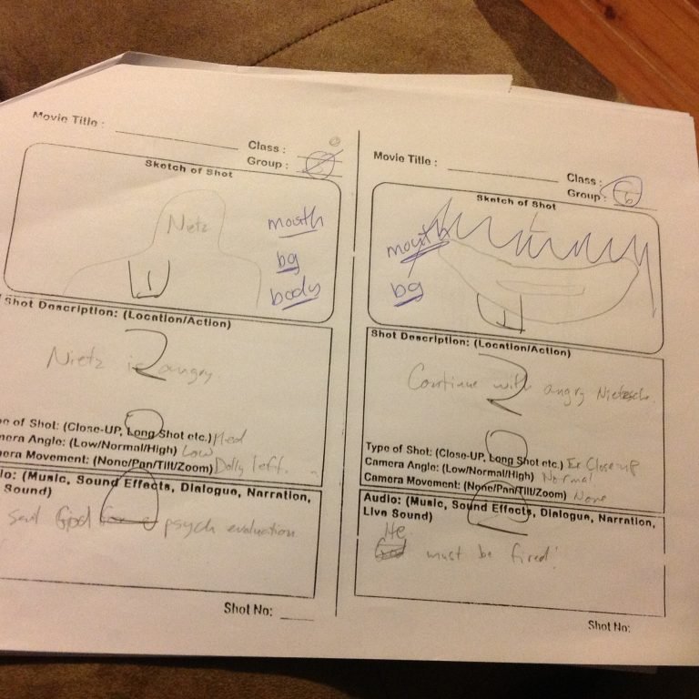 Hand-drawn storyboard for the Operation Cosmic Teapot book trailer