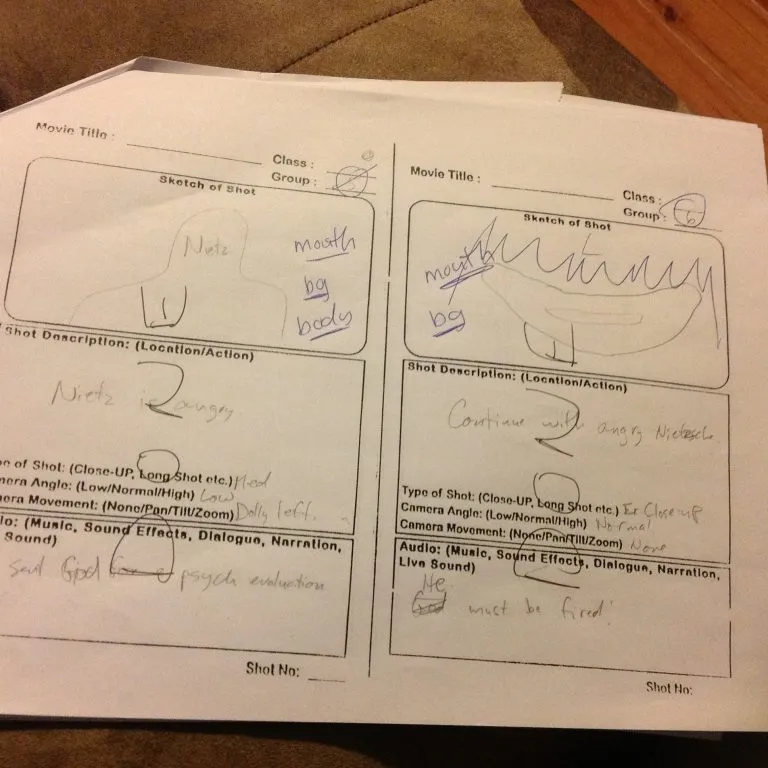 Hand-drawn storyboard for the Operation Cosmic Teapot book trailer