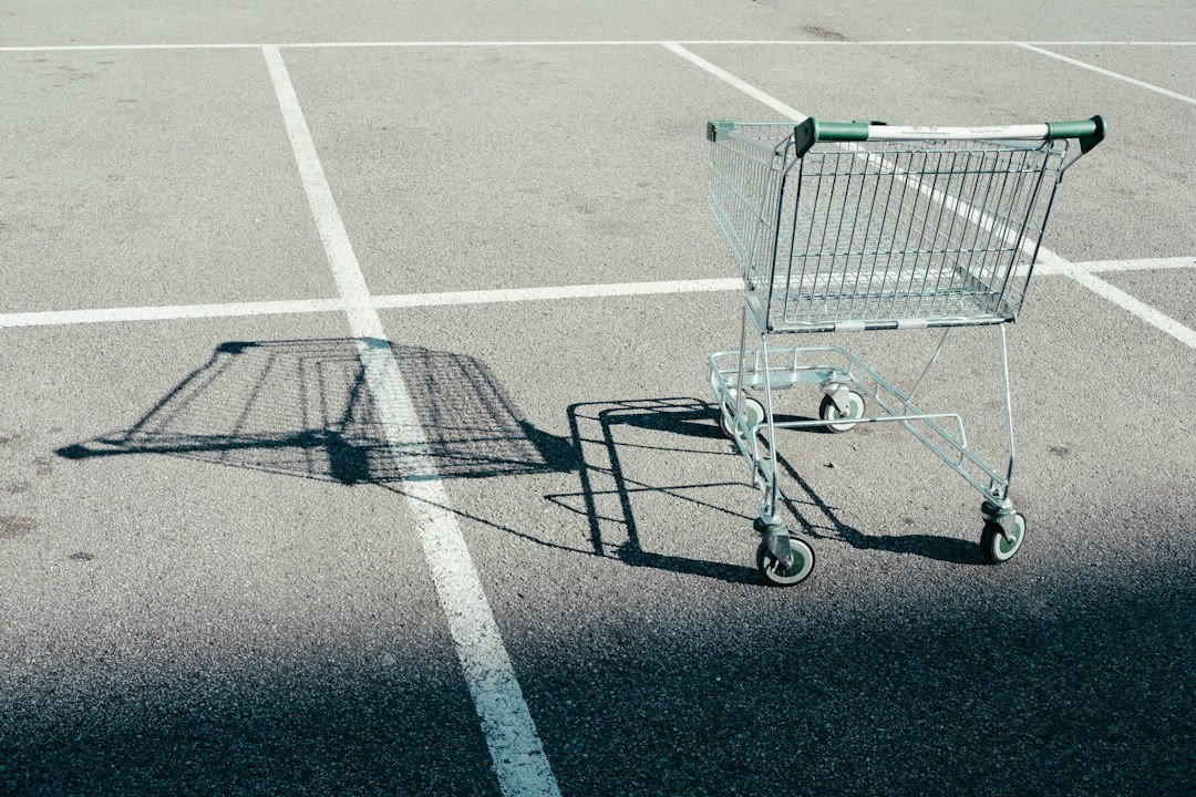 Empty shopping cart illustrating a low-buy year and intentional shopping rules