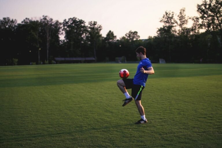 Football skill training with a soccer ball, illustrating the ball control used in teqball